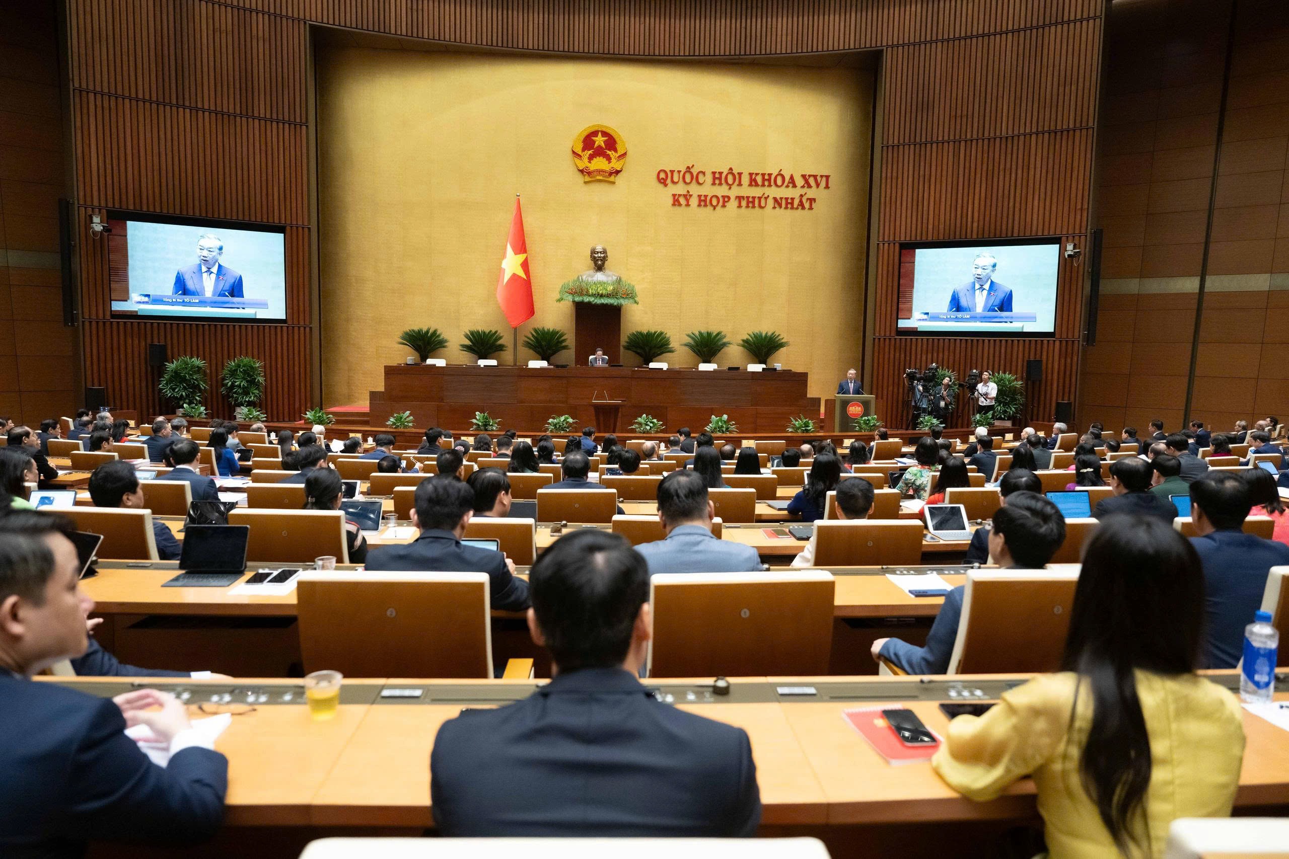 Tổng Bí thư Tô Lâm phát biểu tại Phiên khai mạc Kỳ họp thứ Nhất, Quốc hội khóa XVI. (Ảnh: Cổng TTĐT Quốc hội)