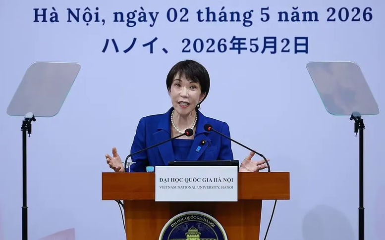 Thủ tướng Nhật Bản Takaichi Sanae phát biểu chính sách tại Đại học Quốc gia Hà Nội - Ảnh: TTXVN