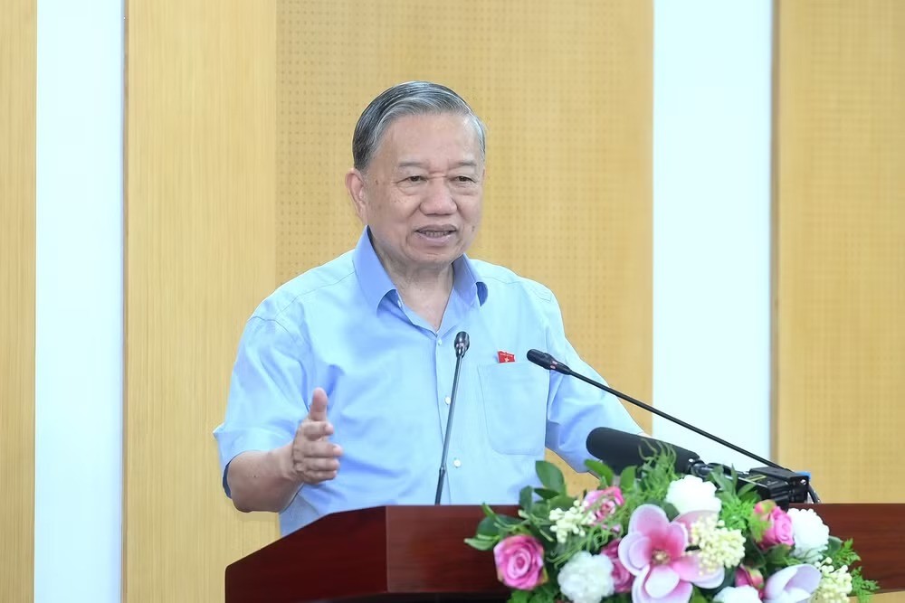 Tổng Bí thư, Chủ tịch nước Tô Lâm phát biểu tại Hội nghị Đại biểu Quốc hội tiếp xúc cử tri sau Kỳ họp thứ nhất, Quốc hội khóa XVI. (Ảnh: ĐĂNG KHOA)