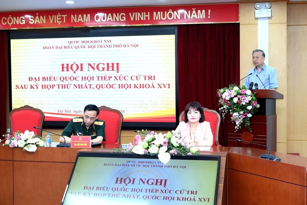 Tổng Bí thư, Chủ tịch nước Tô Lâm phát biểu tại Hội nghị Đại biểu Quốc hội tiếp xúc cử tri sau Kỳ họp thứ nhất, Quốc hội khóa XVI. (Ảnh: ĐĂNG KHOA)