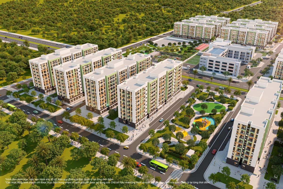 Ngay dưới chân các tòa căn hộ Happy Home là không gian xanh cùng các tiện ích vui chơi giải trí
