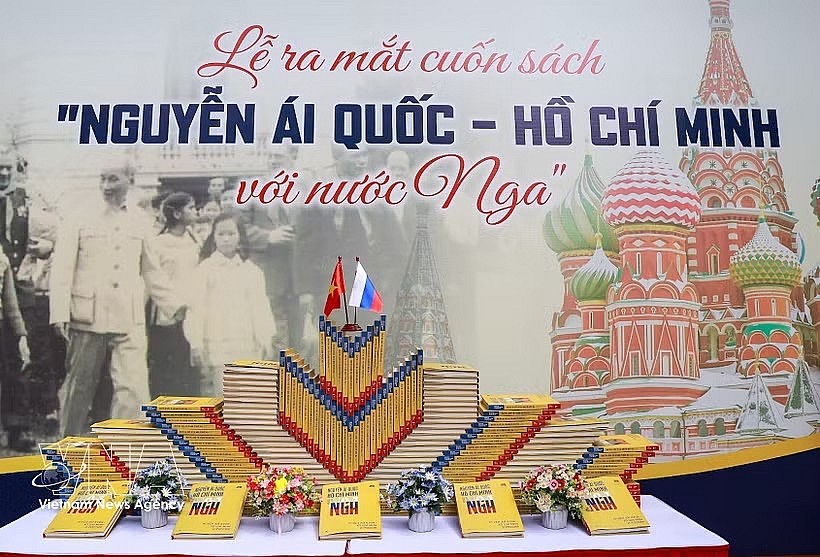 The book “Nguyen Ai Quoc – Ho Chi Minh and Russia” on display at the launch (Photo: VNA)
