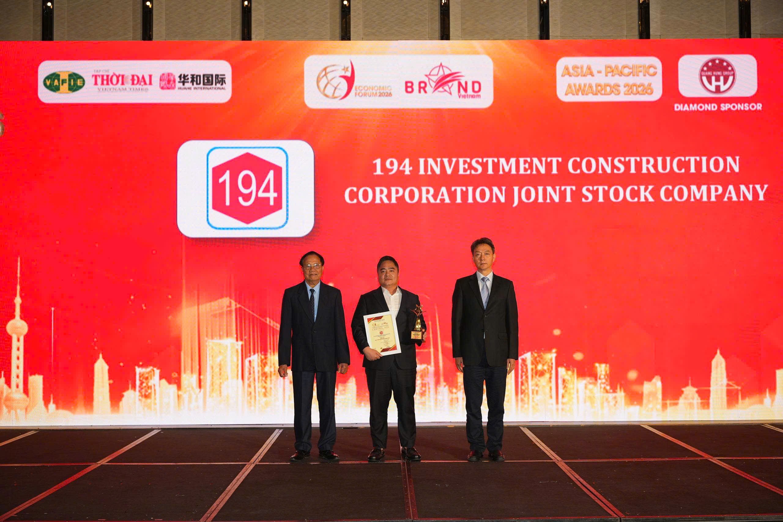 Công Ty Cổ Phần Tổng công ty đầu tư xây dựng 194 – Thương hiệu tiêu biểu Châu Á – Thái Bình Dương 2026 Công Ty Cổ Phần Tổng công ty đầu tư xây dựng 194 – Thương hiệu tiêu biểu Châu Á – Thái Bình Dương 2026
