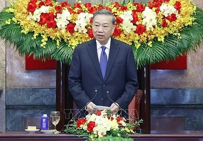 Party General Secretary and State President To Lam speaks at the event (Photo: VNA)