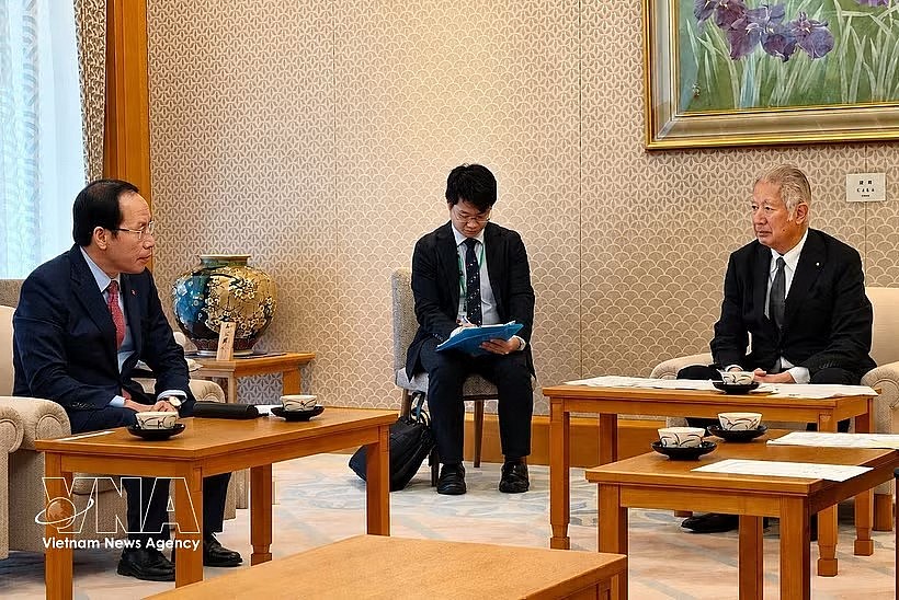 Deputy Prime Minister Le Tien Chau holds a meeting with Speaker of Japan's House of Representatives Mori Eisuke on June 10, 2026. (Photo published by VNA)