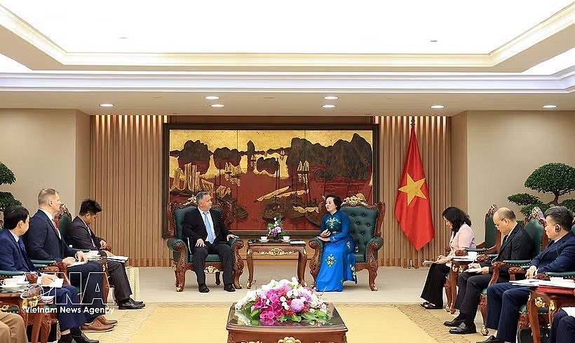 Deputy Prime Minister Pham Thi Thanh Tra (right) receives VNCA Director Dr. Stephen Maxner in Hanoi on June 13 (Photo: VNA)
