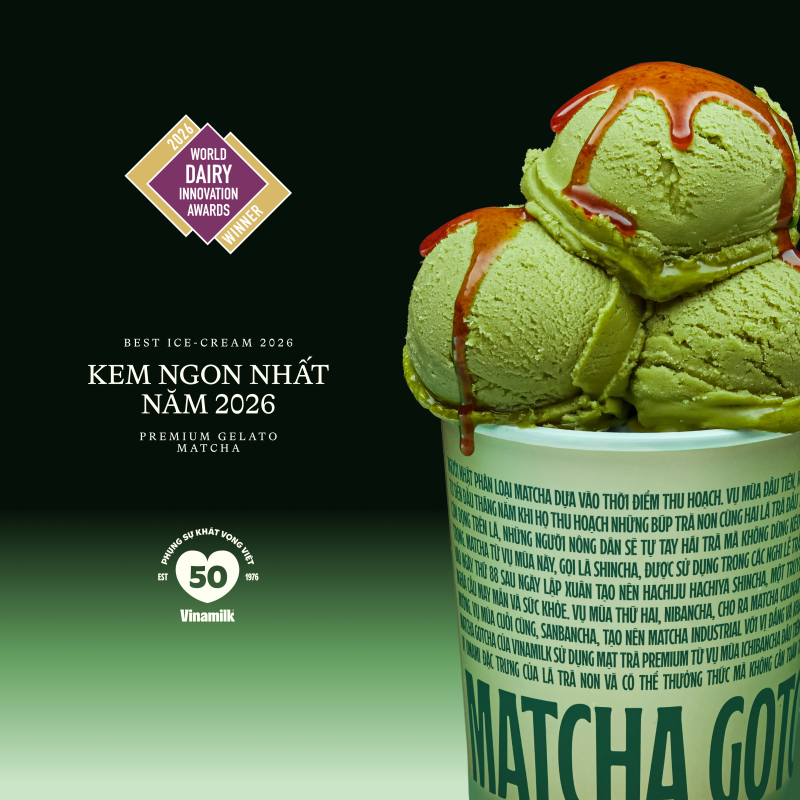 (Ảnh 5A): Vinamilk Gelato Matcha Gotcha vượt qua nhiều đối thủ nổi tiếng toàn cầu để giành giải Kem ngon nhất (Ảnh: VN). (Hoặc Ảnh 5B): Quyết định táo bạo đi ngược lối mòn trong thiết kế của ngành hàng, đã giúp dòng kem Gelato của Vinamilk mang về giải Thiết kế bao bì xuất sắc nhất (Ảnh: VN). (Ảnh 5A): Vinamilk Gelato Matcha Gotcha vượt qua nhiều đối thủ nổi tiếng toàn cầu để giành giải Kem ngon nhất (Ảnh: VN). (Hoặc Ảnh 5B): Quyết định táo bạo đi ngược lối mòn trong thiết kế của ngành hàng, đã giúp dòng kem Gelato của Vinamilk mang về giải Thiết kế bao bì xuất sắc nhất (Ảnh: VN).