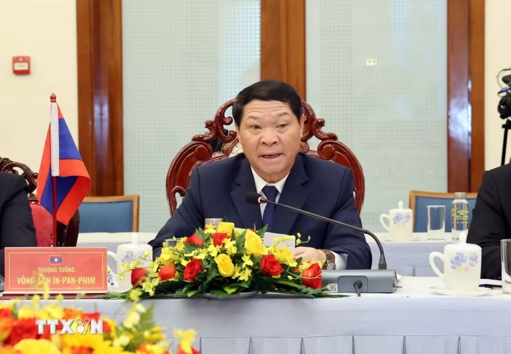 Thượng tướng Vongsone Inpanphim, Bí thư Trung ương Đảng, Thứ trưởng Bộ Quốc phòng, Chủ nhiệm Tổng cục Chính trị Quân đội Nhân dân Lào, Trưởng ban Ban Công tác đặc biệt Chính phủ Lào, dự Kỳ họp. (Ảnh: Xuân Khu/TTXVN)