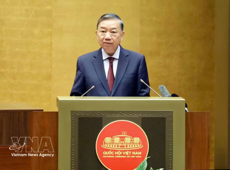 Party General Secretary and State President To Lam speaks at the national teleconference held in Hanoi on July 29 to study, disseminate and implement the resolutions adopted at the Party Central Committee’s recent third meeting. (Photo: VNA)