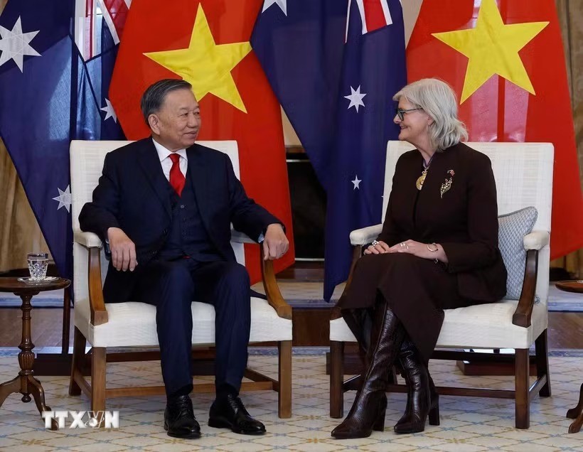 Tổng Bí thư, Chủ tịch nước Tô Lâm hội kiến Toàn quyền Australia Sam Mostyn. (Ảnh: Thống Nhất/TTXVN) Tổng Bí thư, Chủ tịch nước Tô Lâm hội kiến Toàn quyền Australia Sam Mostyn. (Ảnh: Thống Nhất/TTXVN)