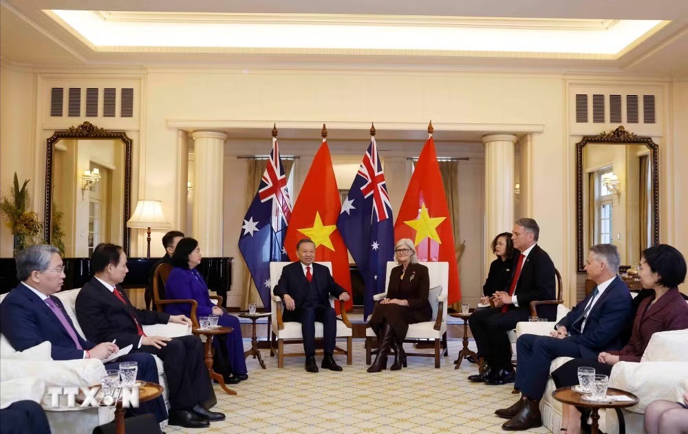 Tổng Bí thư, Chủ tịch nước Tô Lâm hội kiến Toàn quyền Australia Sam Mostyn. (Ảnh: Thống Nhất/TTXVN) Tổng Bí thư, Chủ tịch nước Tô Lâm hội kiến Toàn quyền Australia Sam Mostyn. (Ảnh: Thống Nhất/TTXVN)