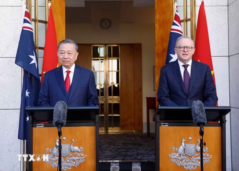 Tổng Bí thư, Chủ tịch nước Tô Lâm và Thủ tướng Australia Anthony Albanese gặp gỡ báo chí. (Ảnh: Thống Nhất/TTXVN) Tổng Bí thư, Chủ tịch nước Tô Lâm và Thủ tướng Australia Anthony Albanese gặp gỡ báo chí. (Ảnh: Thống Nhất/TTXVN)