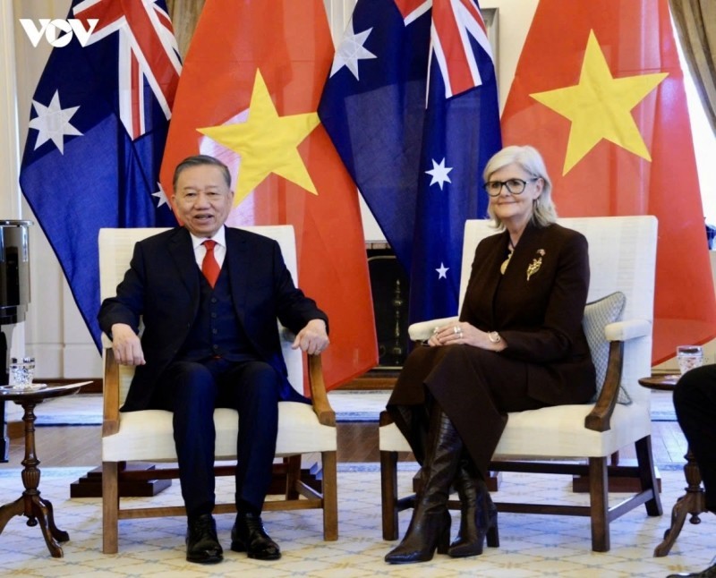 Australian Governor-General Sam Mostyn (R) meets with Vietnamese General Secretary and State President To Lam in Canberra on August 11 during his state visit to Australia. Australian Governor-General Sam Mostyn (R) meets with Vietnamese General Secretary and State President To Lam in Canberra on August 11 during his state visit to Australia.