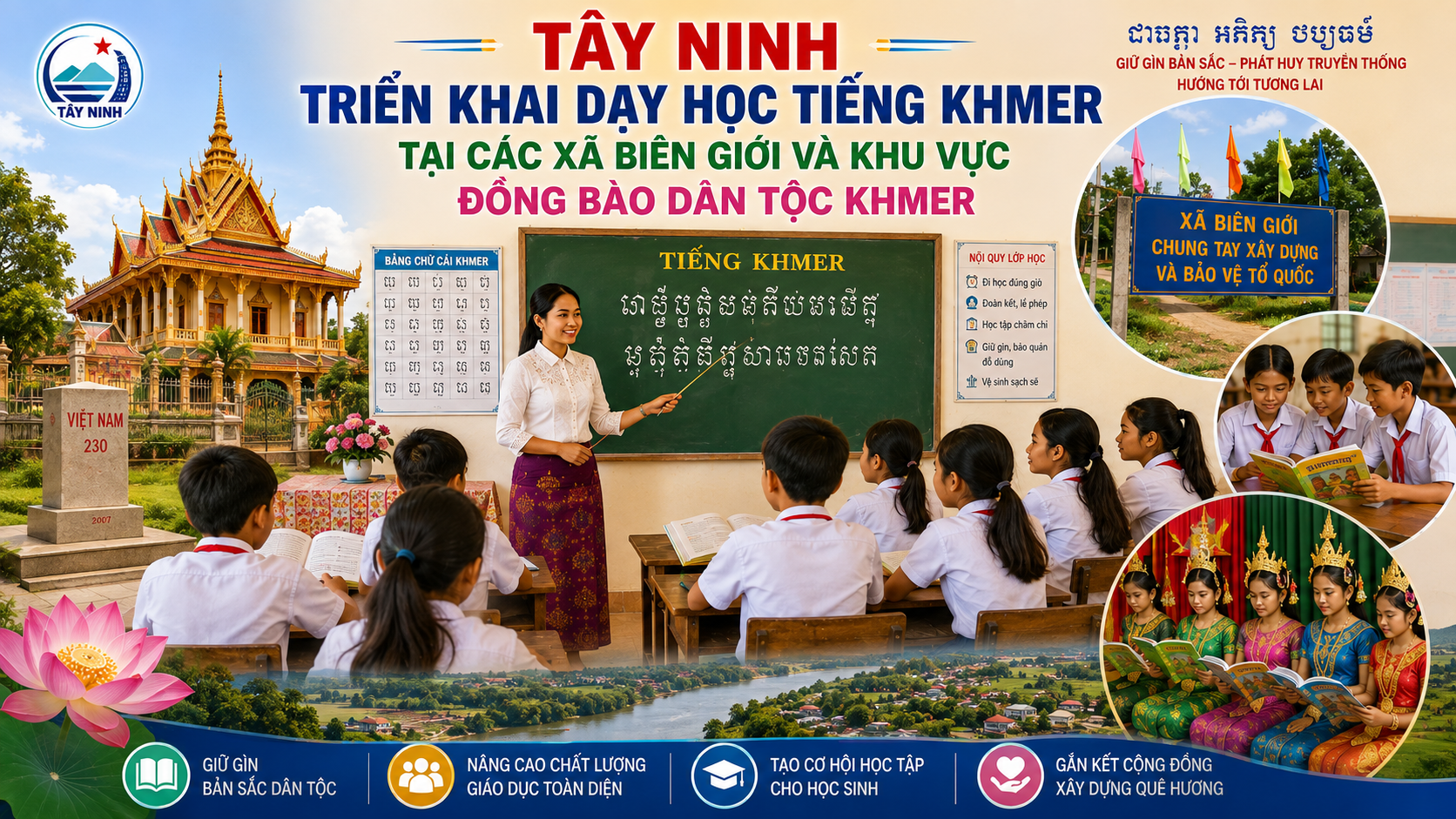 Tây Ninh triển khai dạy học tiếng Khmer tại các xã biên giới