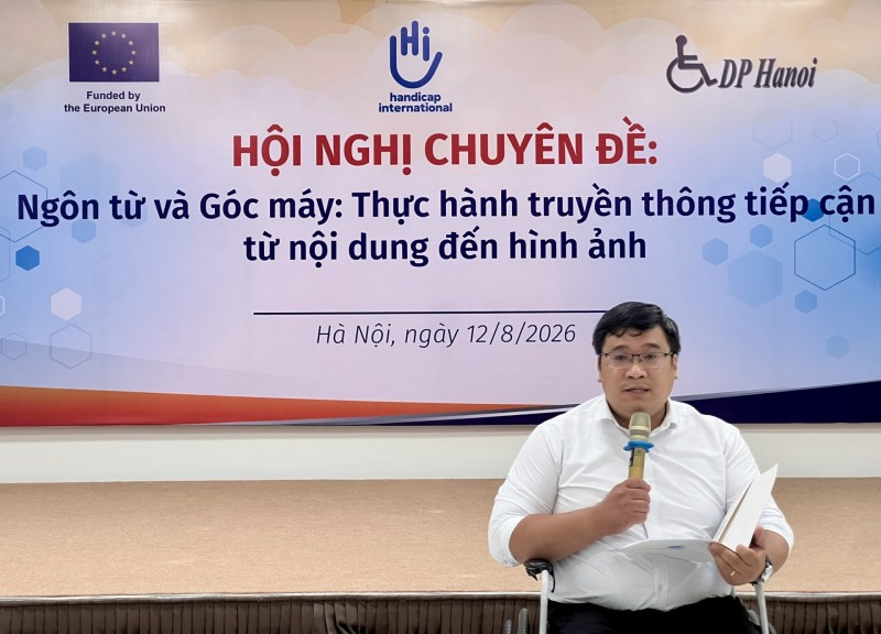 លោក Pham Quang Khoat អនុប្រធានសមាគមជនពិការទីក្រុងហាណូយ អ្នកគ្រប់គ្រងគម្រោង MIC។ លោក Pham Quang Khoat អនុប្រធានសមាគមជនពិការទីក្រុងហាណូយ អ្នកគ្រប់គ្រងគម្រោង MIC។