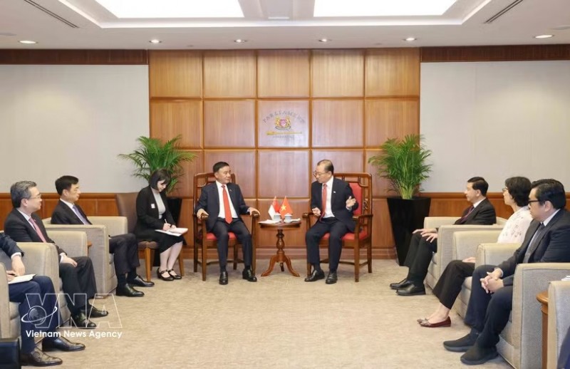 Politburo member and permanent member of the Communist Party of Vietnam (CPV) Central Committee’s Secretariat Tran Cam Tu neets with Speaker of the Parliament of Singapore Seah Kian Peng on August 24. (Photo: VNA)