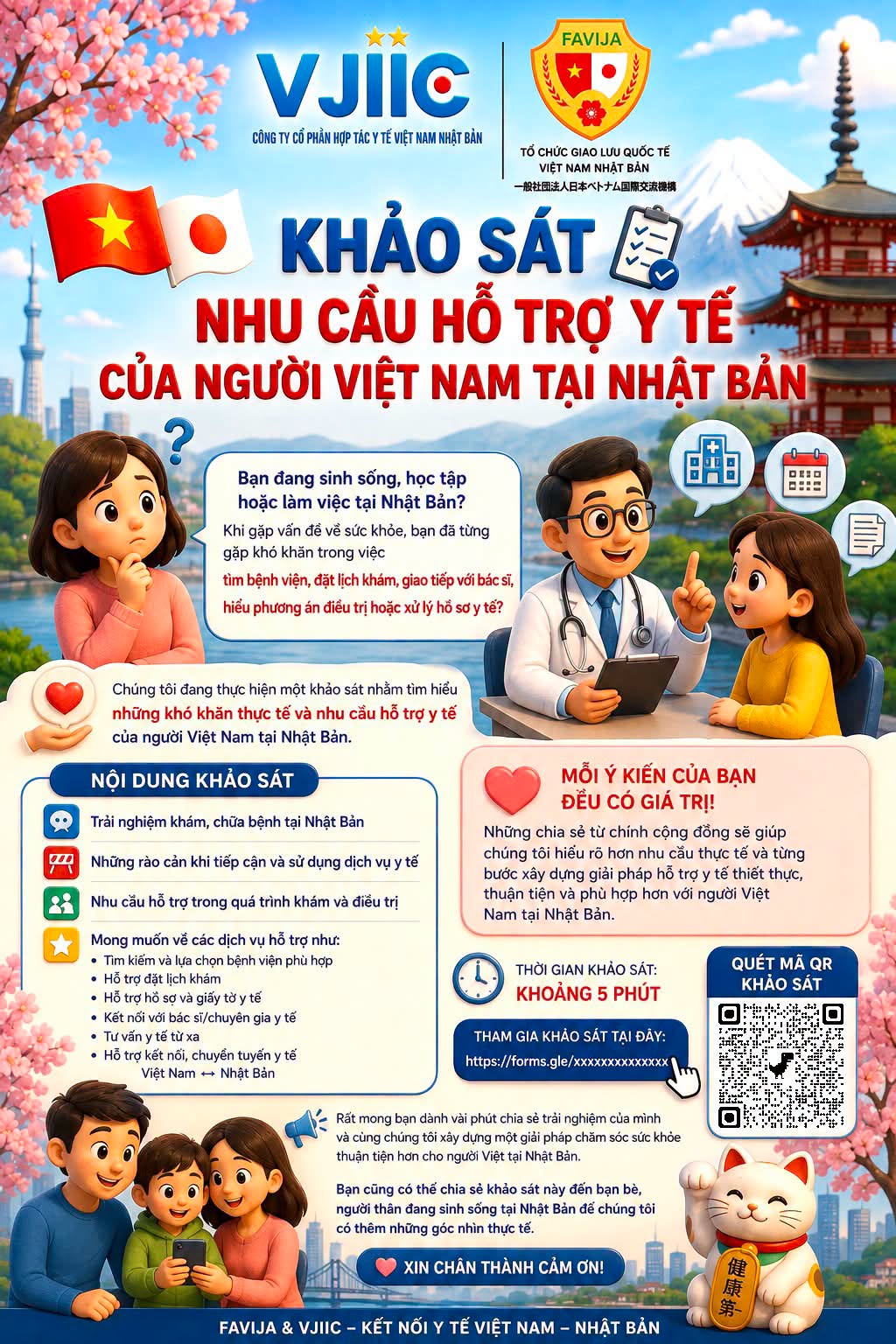 Khảo sát nhu cầu hỗ trợ y tế dành cho cộng đồng người Việt Nam tại Nhật Bản