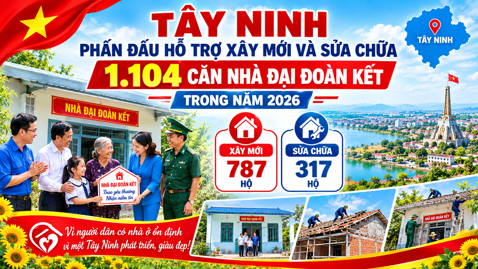 Tây Ninh phấn đấu hỗ trợ xây mới và sửa chữa 1.104 căn nhà Đại đoàn kết Tây Ninh phấn đấu hỗ trợ xây mới và sửa chữa 1.104 căn nhà Đại đoàn kết