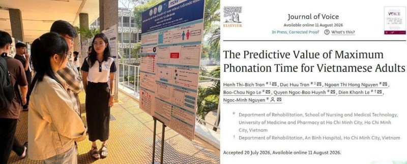 (Từ trái sang) CN.Nguyễn Thị Hồng Ngoan giới thiệu poster tại sự kiện nghiên cứu khoa học của ĐH Y Dược TP.HCM và hình ảnh nghiên cứu được công bố trên tạp chí Journal of Voice. (Từ trái sang) CN.Nguyễn Thị Hồng Ngoan giới thiệu poster tại sự kiện nghiên cứu khoa học của ĐH Y Dược TP.HCM và hình ảnh nghiên cứu được công bố trên tạp chí Journal of Voice.
