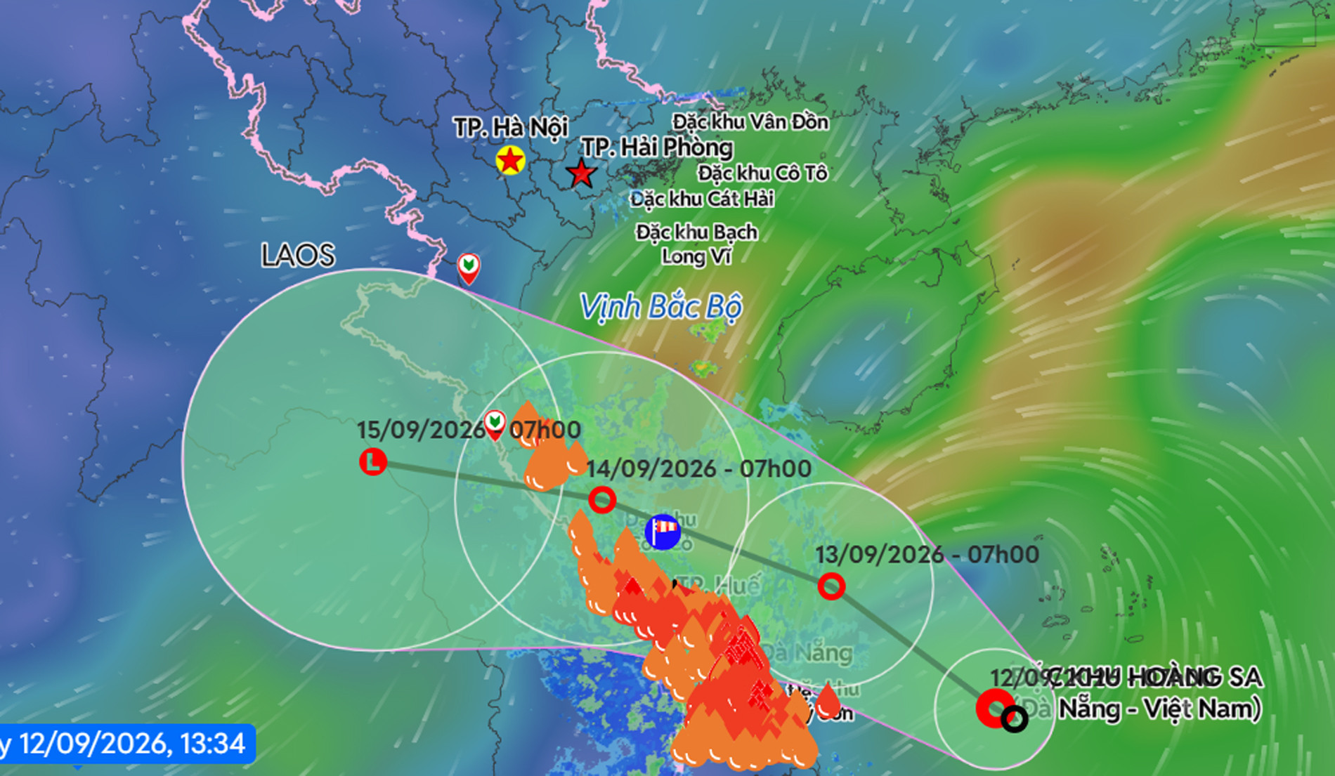 The tropical depression moves toward central Vietnam, bringing heavy rain to the region. Source: VNDMS