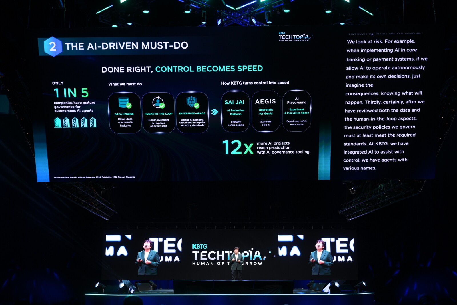 Voranuch Dejakaisaya on the main stage of KBTG Techtopia: Human of Tomorrow