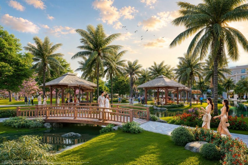 Đường dạo và công viên nội khu, nơi nhu cầu vận động, thư giãn được gắn với không gian cư trú hằng ngày.