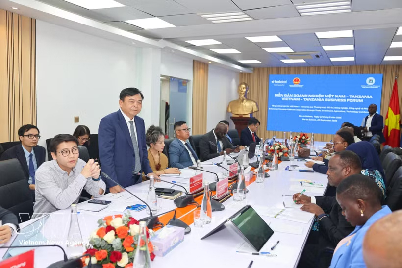 A representative of the Vietnamese inter-sectoral delegation speaks at the second meeting of the Vietnam-Tanzania Joint Commission for economic, trade, technical, scientific, cultural and social cooperation in Tanzania. (Photo: VNA)