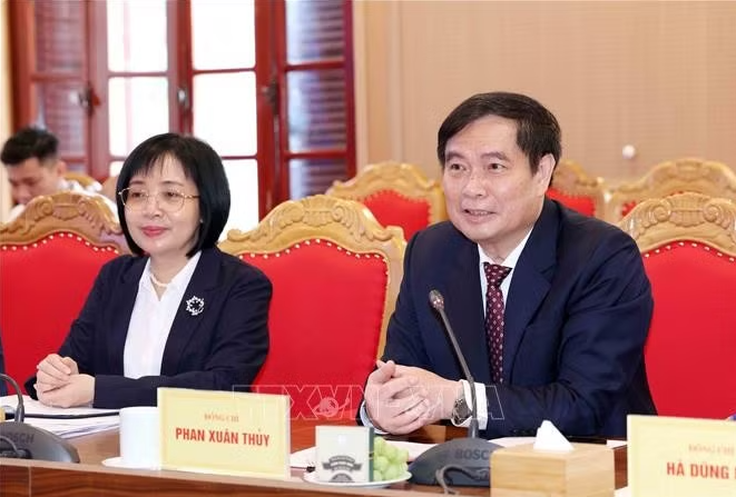 Đồng chí Phan Xuân Thủy, Phó Trưởng Ban Tuyên giáo Trung ương phát biểu tại hội đàm. Ảnh: Phương Hoa/TTXVN.
