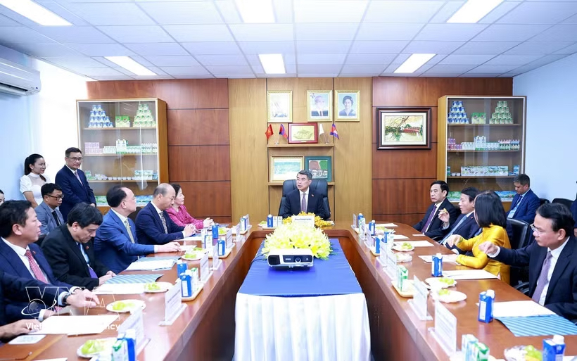 The meeting between Prime Minister Le Minh Hung and executives of Vinamilk and its Angkormilk project in Phnom Penh on October 10, 2026 (Photo: VNA) The meeting between Prime Minister Le Minh Hung and executives of Vinamilk and its Angkormilk project in Phnom Penh on October 10, 2026 (Photo: VNA)