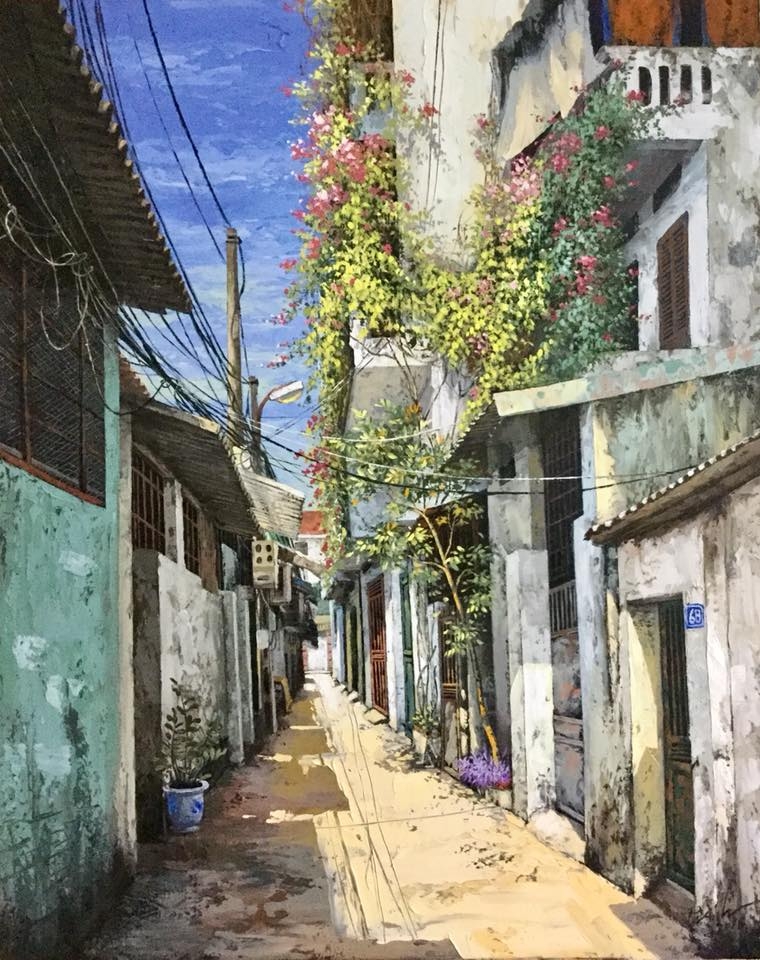 "Thổi hồn" cho các con ngõ phố Hà Nội qua tranh của họa sĩ Phạm Ánh thoi hon cho cac con ngo pho ha noi qua tranh cua hoa si pham anh