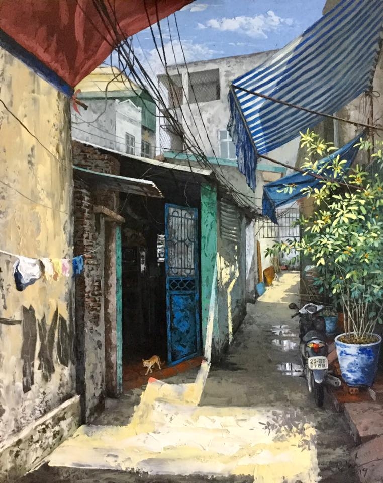 "Thổi hồn" cho các con ngõ phố Hà Nội qua tranh của họa sĩ Phạm Ánh thoi hon cho cac con ngo pho ha noi qua tranh cua hoa si pham anh