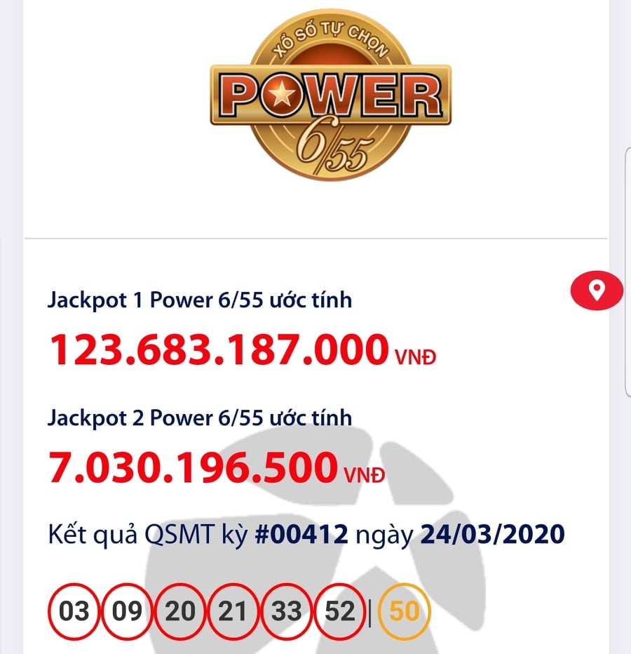 Kết quả xổ số Vietlott Power 6/55 tối ngày 24/3/2020: Giải "khủng" hơn 122 tỉ đồng vừa thuộc về ai? ket qua xo so vietlott power 655 toi ngay 2432020 giai khung hon 122 ti dong vua thuoc ve ai