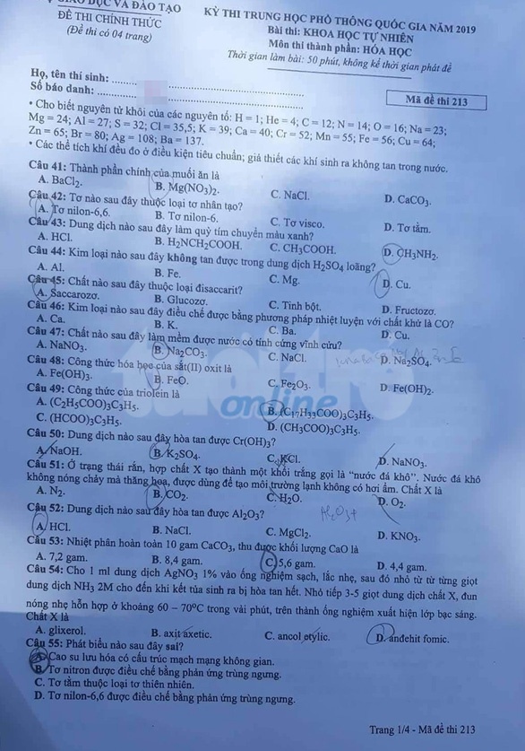 Cập nhật đề thi môn Hóa học THPT quốc gia 2019 cap nhat de thi mon hoa hoc thpt quoc gia 2019