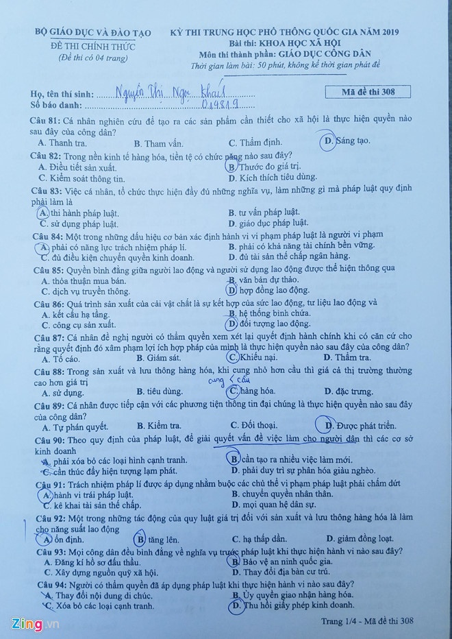 cap nhat de thi giao duc cong dan thpt quoc gia 2019
