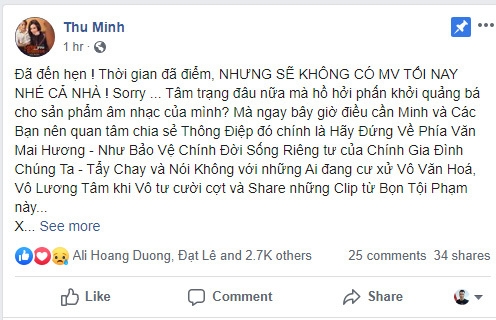 Thu Minh hoãn ra mắt MV mới vì bức xúc vụ Văn Mai Hương bị phát tán clip nhạy cảm thu minh hoan ra mat mv moi vi buc xuc vu van mai huong bi phat tan clip nhay cam