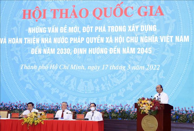 Chủ tịch nước chủ trì Hội thảo quốc gia lần thứ ba về xây dựng Nhà nước pháp quyền Chú thích ảnh