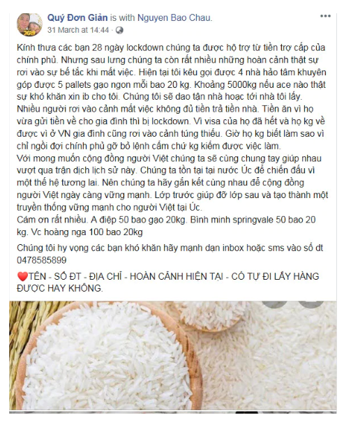 nguoi viet tai australia quyen gop 5 tan gao va hang tram thung mi cung cong dong chong dich covid 19