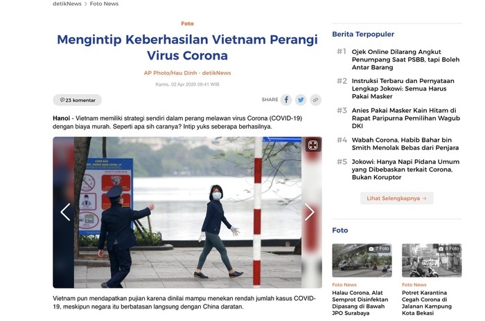 Truyền thông Indonesia: Việt Nam làm rất tốt trong việc phòng chống sự lây lan của COVID-19 truyen thong indonesia viet nam lam rat tot trong viec phong chong su lay lan cua covid 19