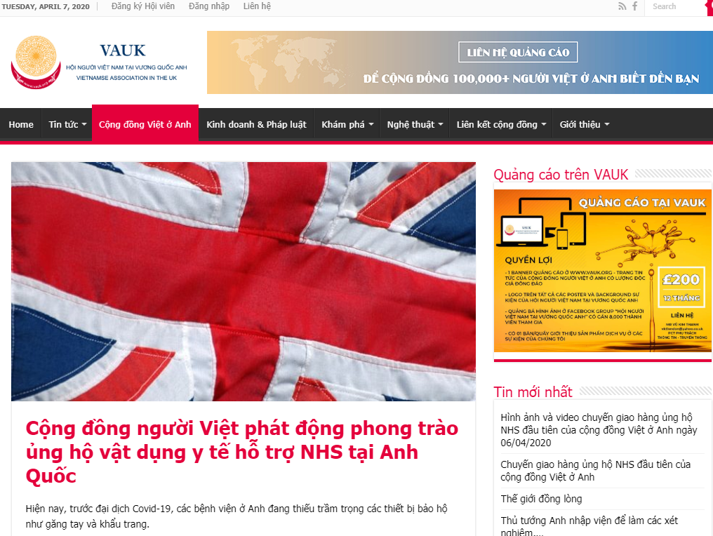 Hội Người Việt Nam tại Vương Quốc Anh hỗ trợ 50 thùng khẩu trang và găng tay cho cơ quan y tế NHS hoi nguoi viet nam tai vuong quoc anh ho tro 50 thung khau trang va gang tay cho co quan y te nhs