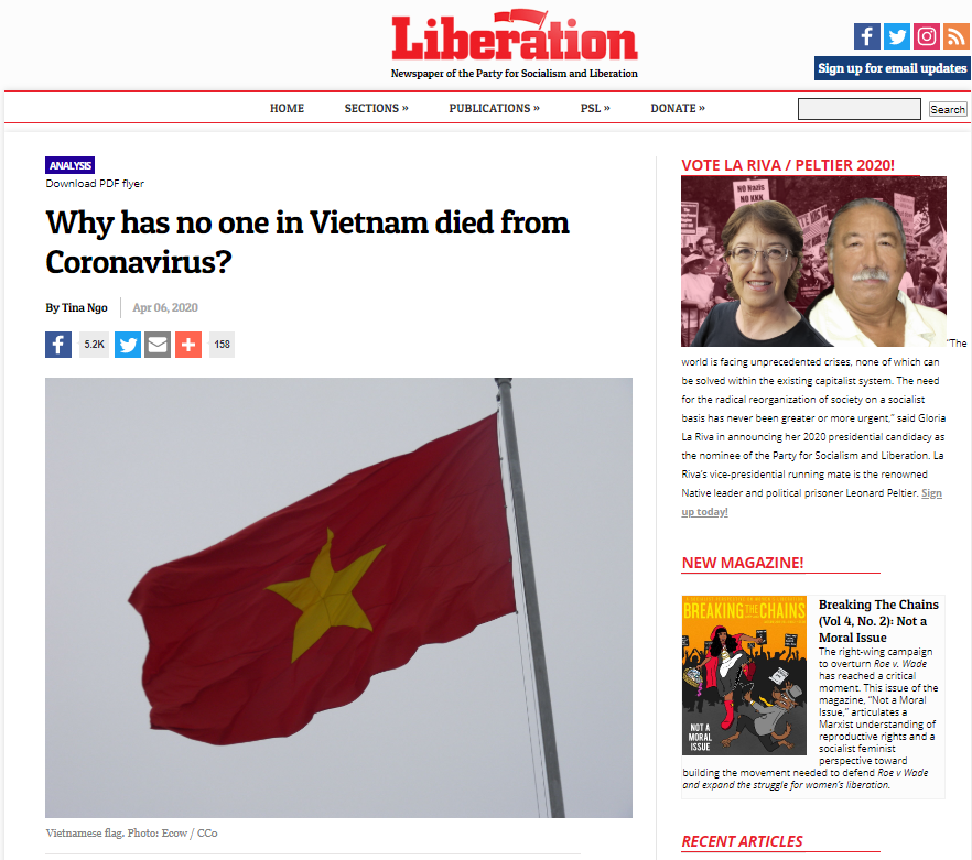 Báo Liberation news, Mỹ: Việt Nam là quốc gia điển hình về chủ động ứng phó COVID-19 bao liberation news my viet nam la quoc gia dien hinh ve chu dong ung pho covid 19
