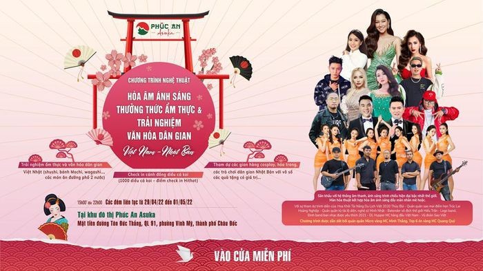 An Giang: Sắp diễn ra chương trình nghệ thuật “Hòa âm ánh sáng - Thưởng thức ẩm thực & Trải nghiệm văn hóa dân gian Việt Nam – Nhật Bản” An Giang: Sắp diễn ra chương trình nghệ thuật “Hòa âm ánh sáng - Thưởng thức ẩm thực & Trải nghiệm văn hóa dân gian Việt Nam – Nhật Bản”