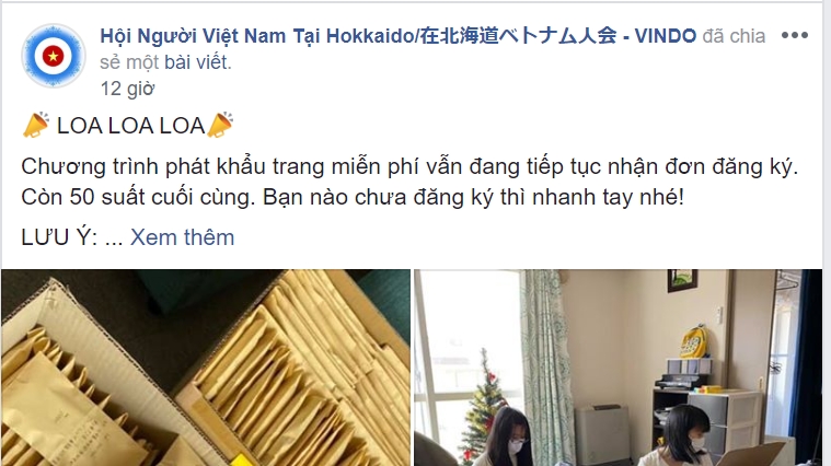 vindo tai tro khau trang dot 2 cho nguoi viet nam tai hokkaido chong covid 19