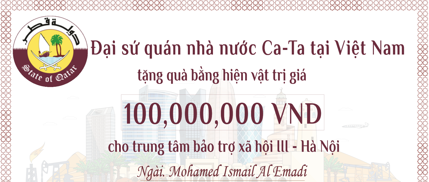 dai su qatar tai viet nam se toi tham va trao qua tai trung tam bao tro xa hoi 3 ha noi