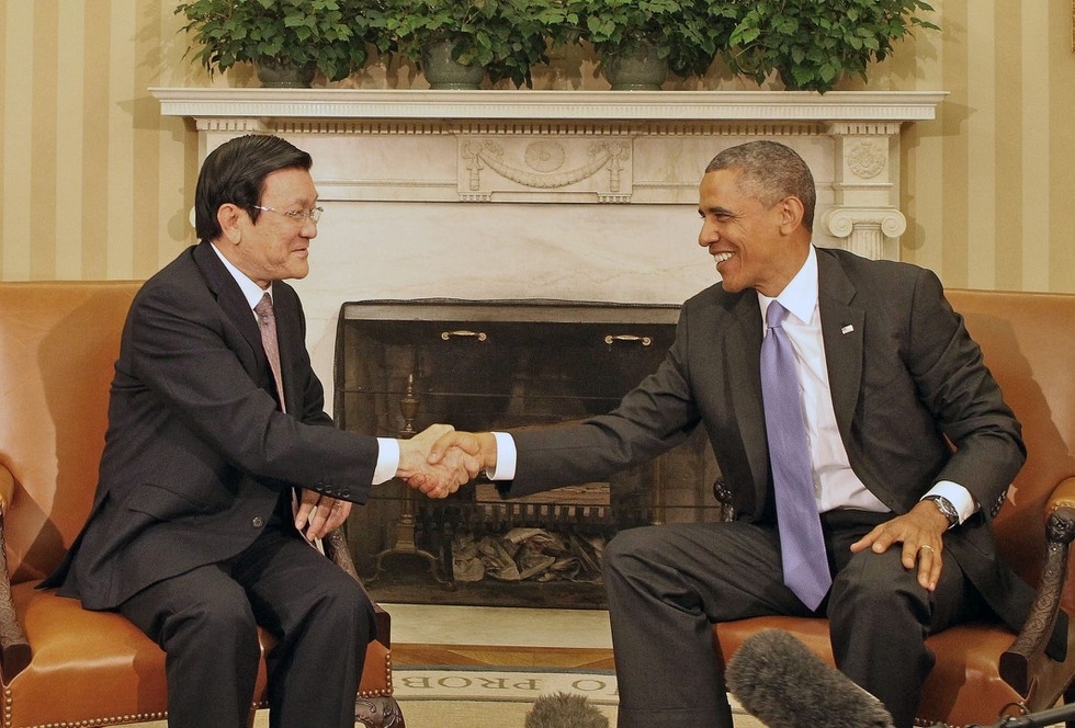 Chủ tịch nước Trương Tấn Sang và Tổng thống Barack Obama trong chuyến thăm lịch sử 7/2013, hai bên tuyên bố thiết lập quan hệ Đối tác toàn diện (Ảnh: TTXVN) chu tich nuoc truong tan sang va tong thong barack obama trong chuyen tham lich su 72013 hai ben tuyen bo thiet lap quan he doi tac toan dien anh ttxvn