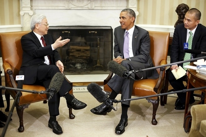 Tổng Bí thư Nguyễn Phú Trọng và Tổng thống Barack Obama tại Nhà Trắng, tháng 7/2015 (Ảnh: Reuters) tong bi thu nguyen phu trong va tong thong barack obama tai nha trang thang 72015 anh reuters