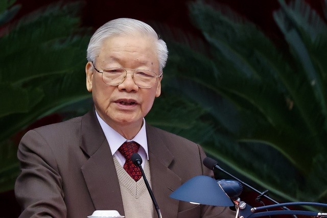 越共中央总书记阮富仲发表讲话。 越共中央总书记阮富仲发表讲话。