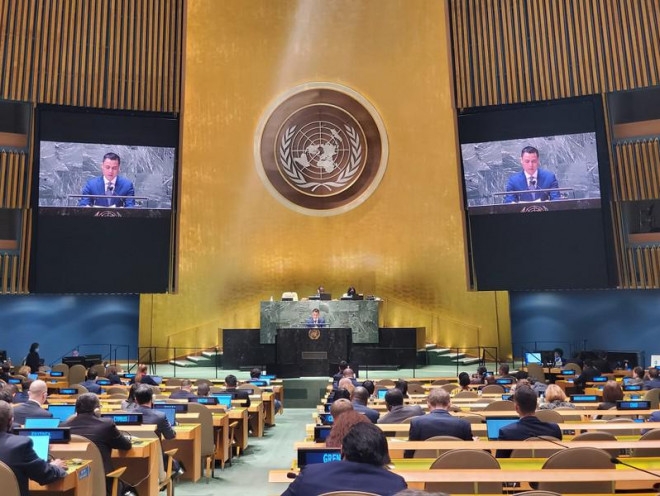 越南常驻联合国代表团团长邓黄江大使在会议上发表讲话。
