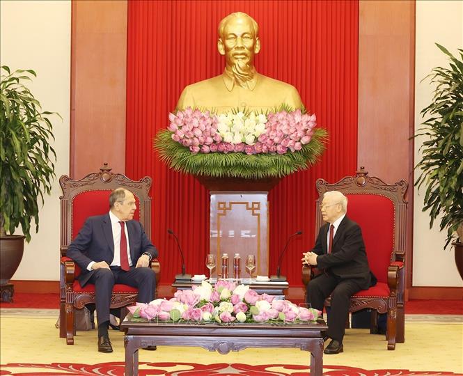 Tổng Bí thư Nguyễn Phú Trọng tiếp Bộ trưởng Ngoại giao Liên bang Nga Chú thích ảnh