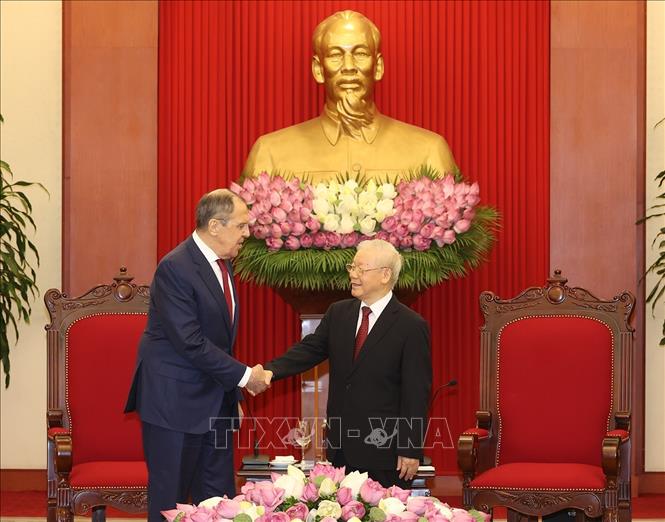 Tổng Bí thư Nguyễn Phú Trọng tiếp Bộ trưởng Ngoại giao Liên bang Nga Chú thích ảnh