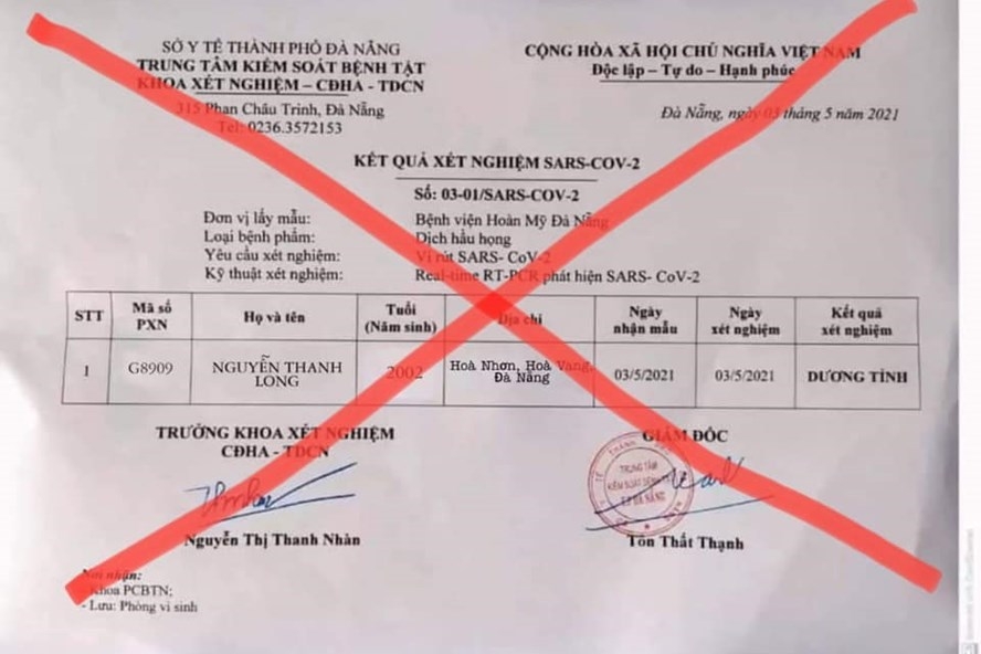 Đà Nẵng: Xử phạt người tung kết quả xét nghiệm COVID-19 giả lên mạng xã hội Đà Nẵng: Xử phạt người tung kết quả xét nghiệm COVID-19 giả lên mạng xã hội